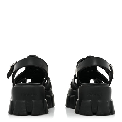 Prada Foam Rubber Triangle Logo Monolith 55mm Cage Sandals 39 Black 4 of 13
