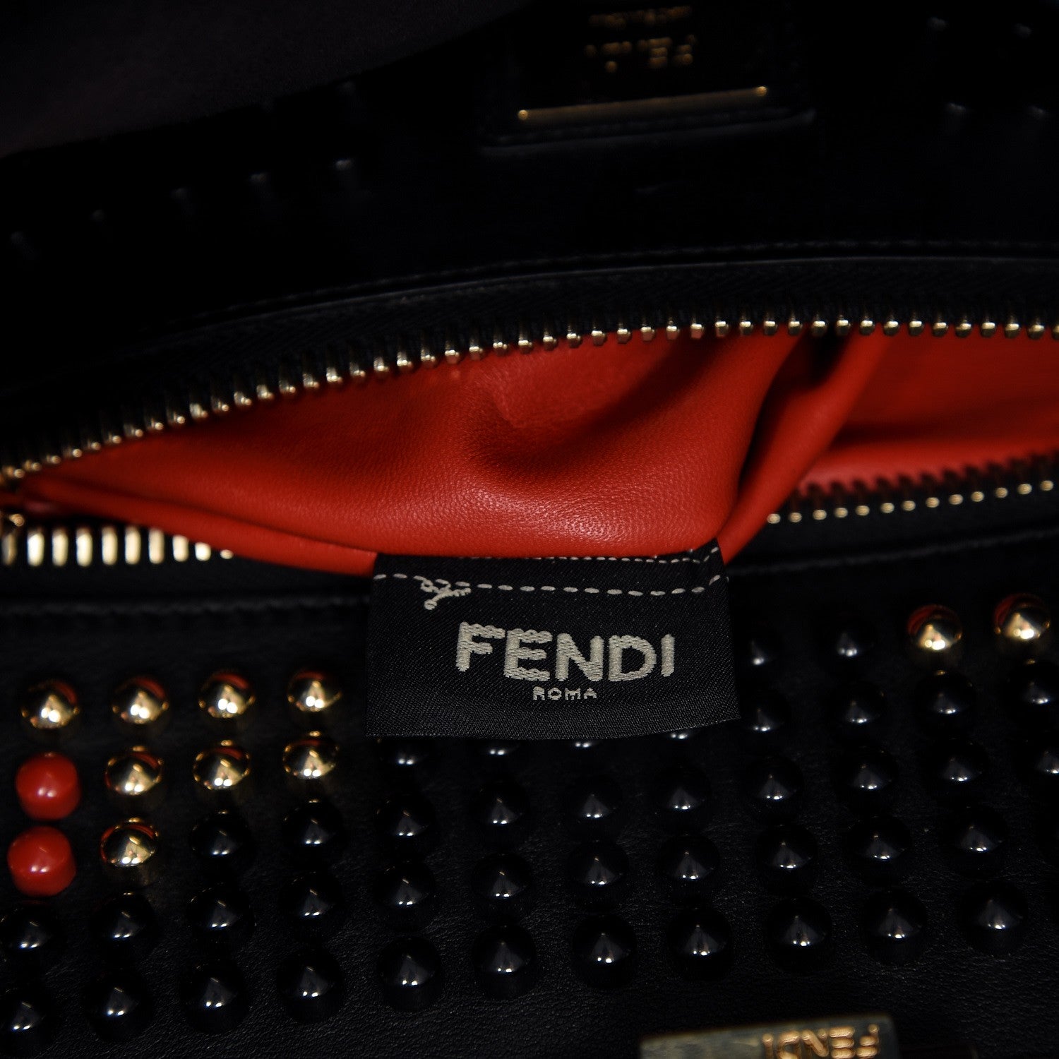 Fendi Vitello Seta Studded Monster Eyes Large Peekaboo Iconic Satchel Blue Royal Black Multicolor 9 of 11