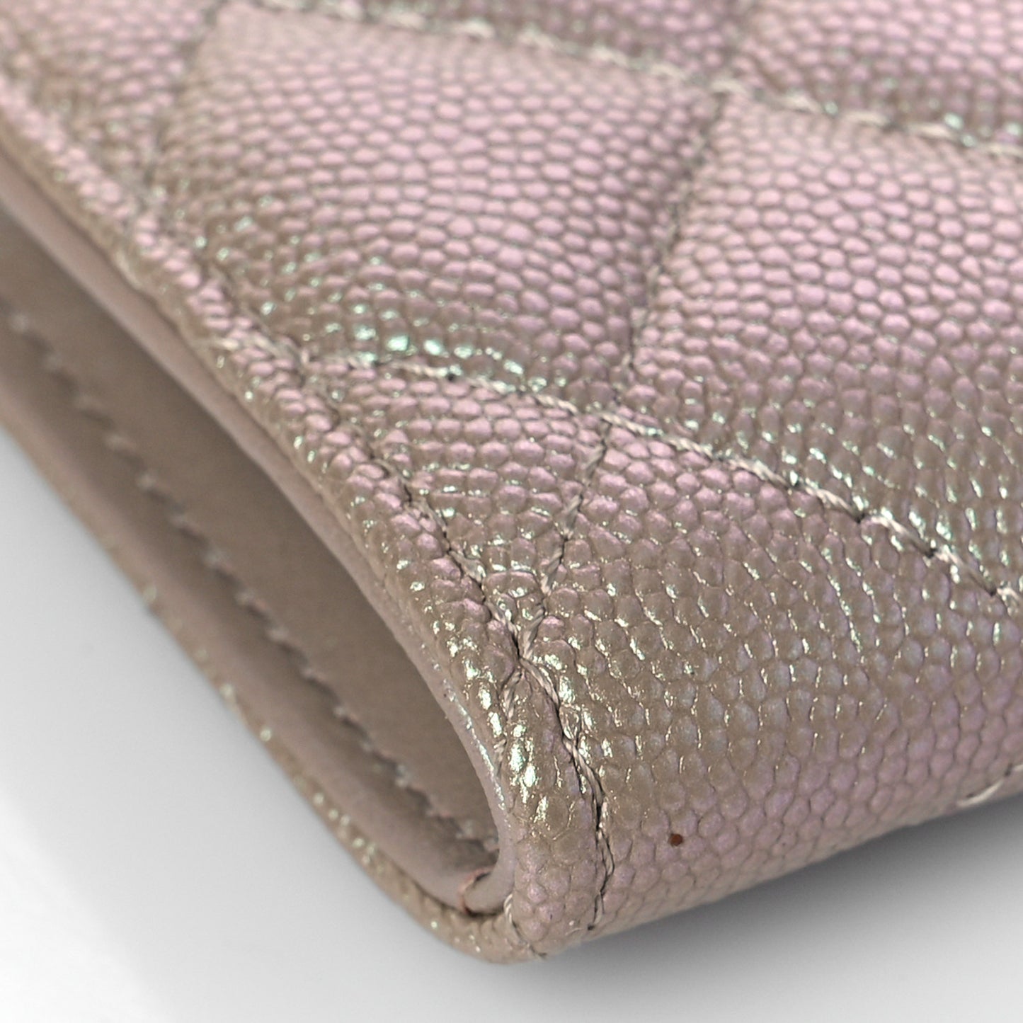 Iridescent Caviar Quilted Zipped Key Holder Case Beige