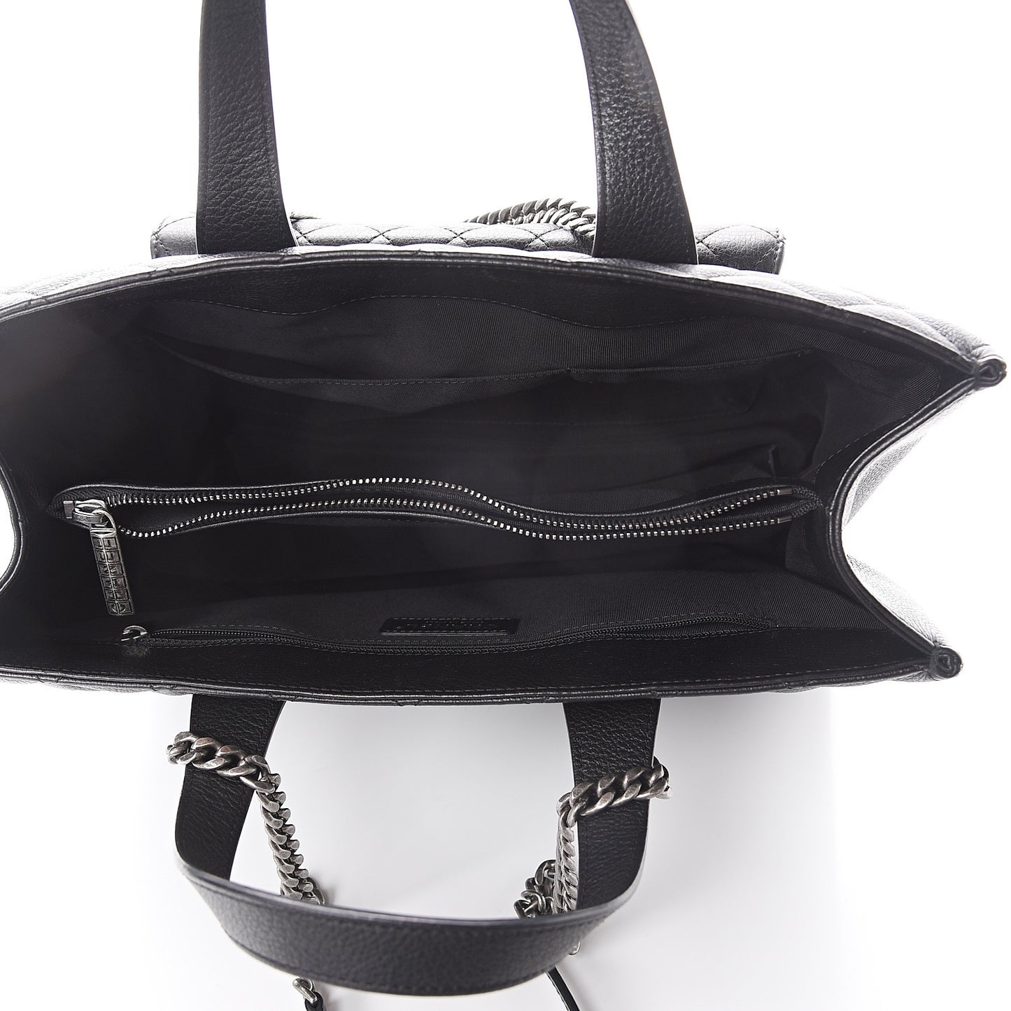 Grained Calfskin Quilted Large Casual Pocket Tote Black
