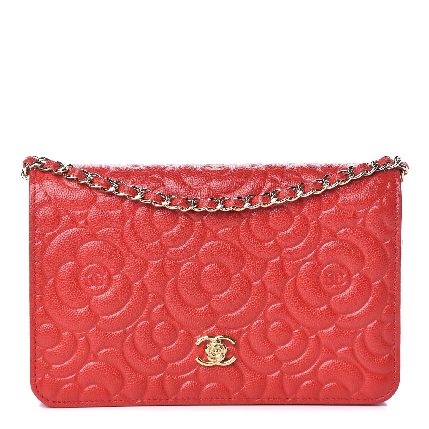 Caviar Camellia Embossed Wallet On Chain WOC Red