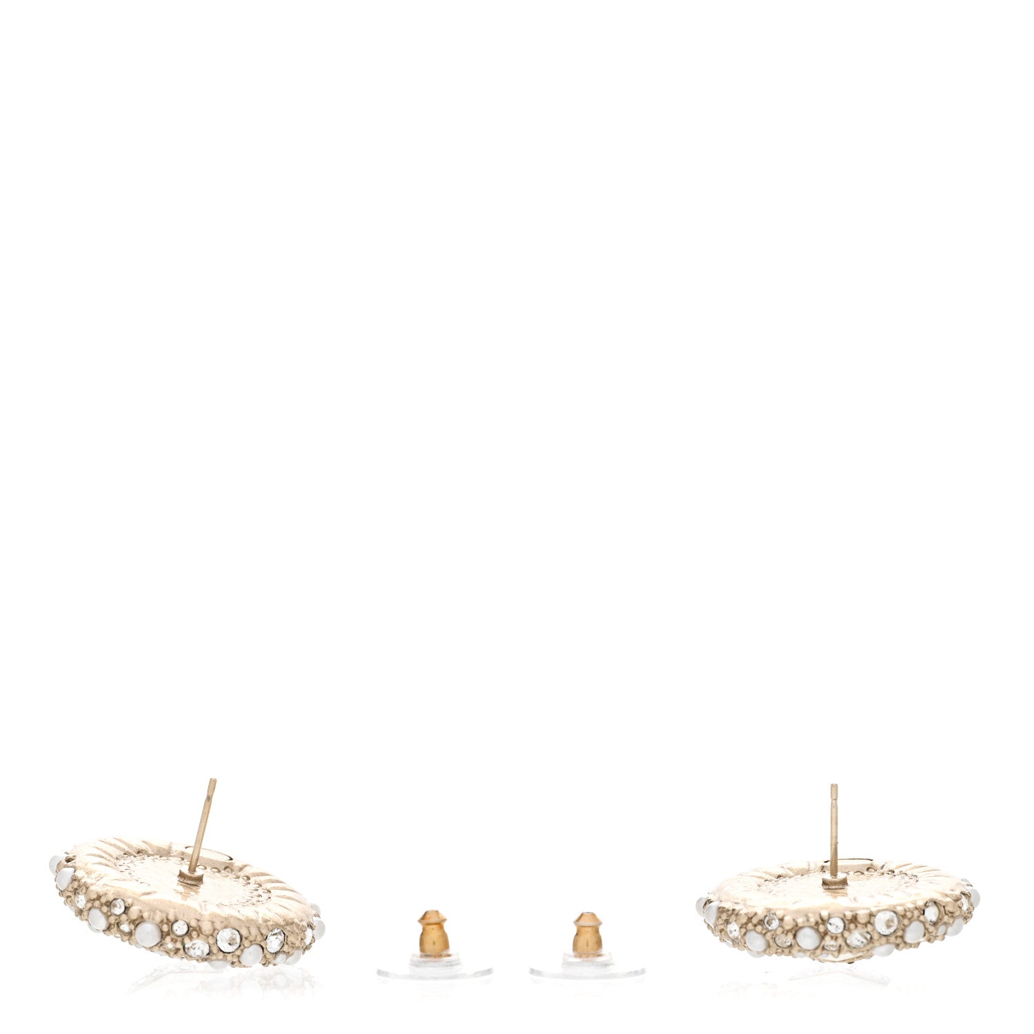 Chanel Pearl Crystal CC Round Earrings Light Gold 3 of 5