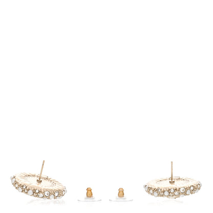 Chanel Pearl Crystal CC Round Earrings Light Gold 3 of 5
