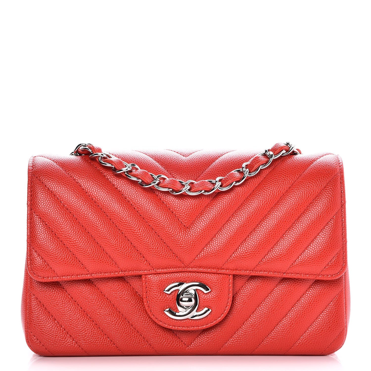 Chanel Caviar Chevron Quilted Mini Rectangular Flap Red 1 of 8