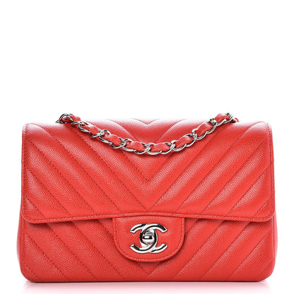 Chanel Caviar Chevron Quilted Mini Rectangular Flap Red 1 of 8