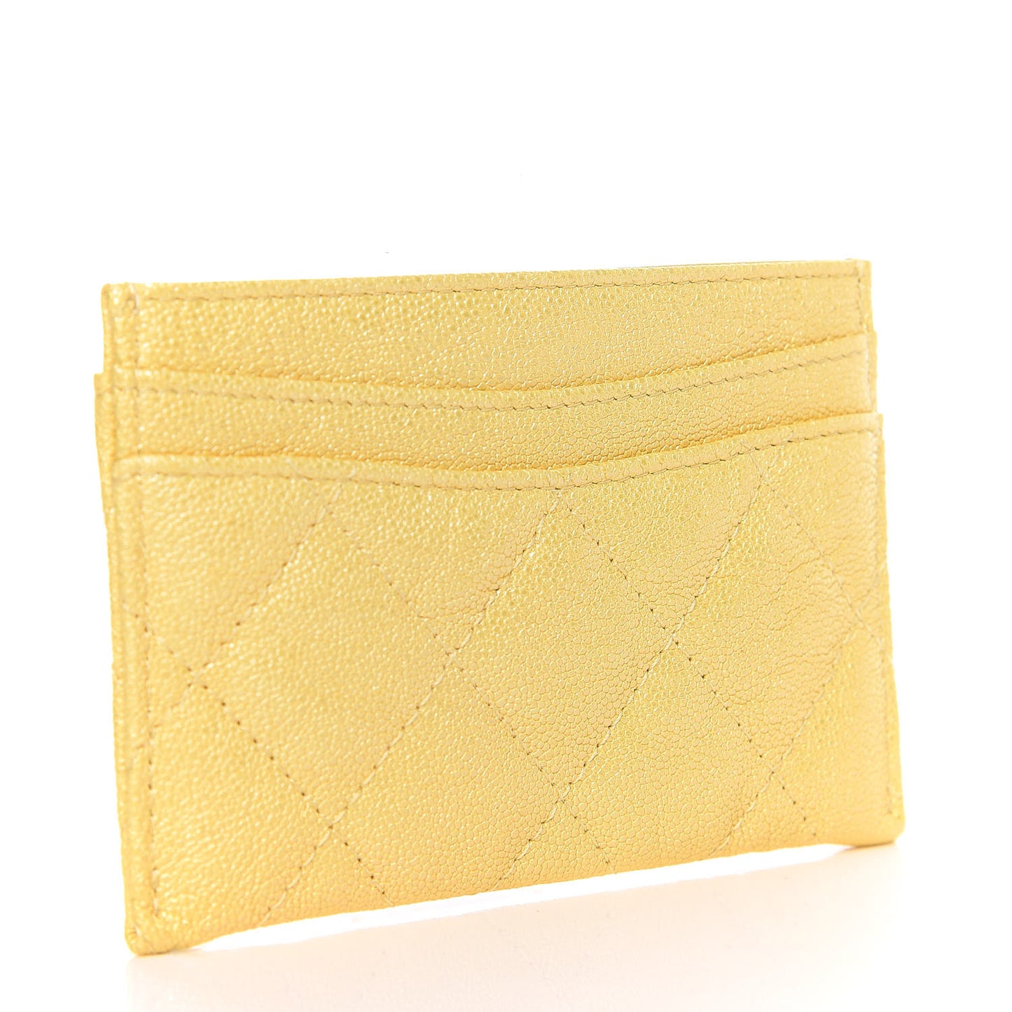 Iridescent Caviar Quilted Card Holder Yellow