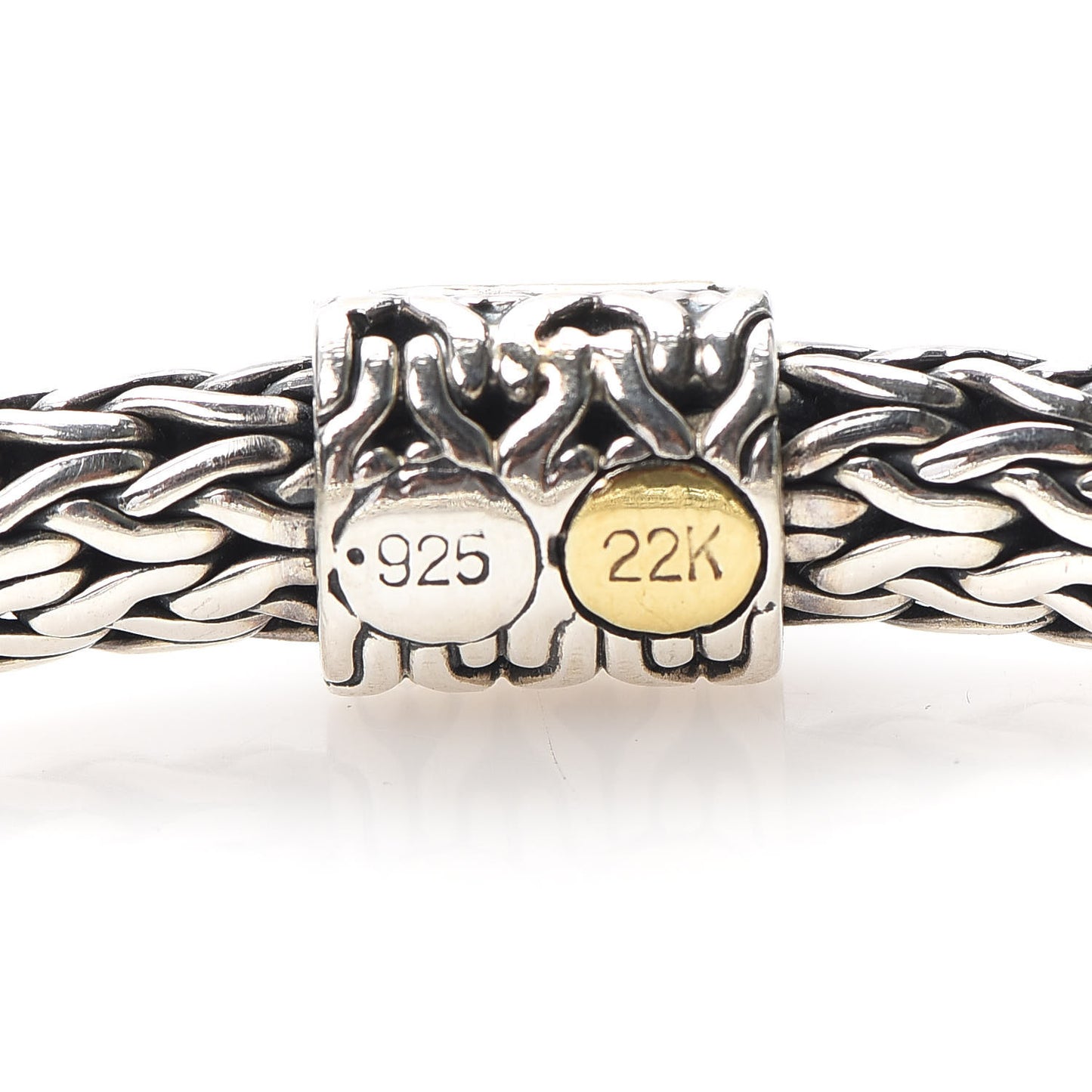 Sterling Silver 22K Yellow Gold 10mm Classic Chain Hammered Bracelet