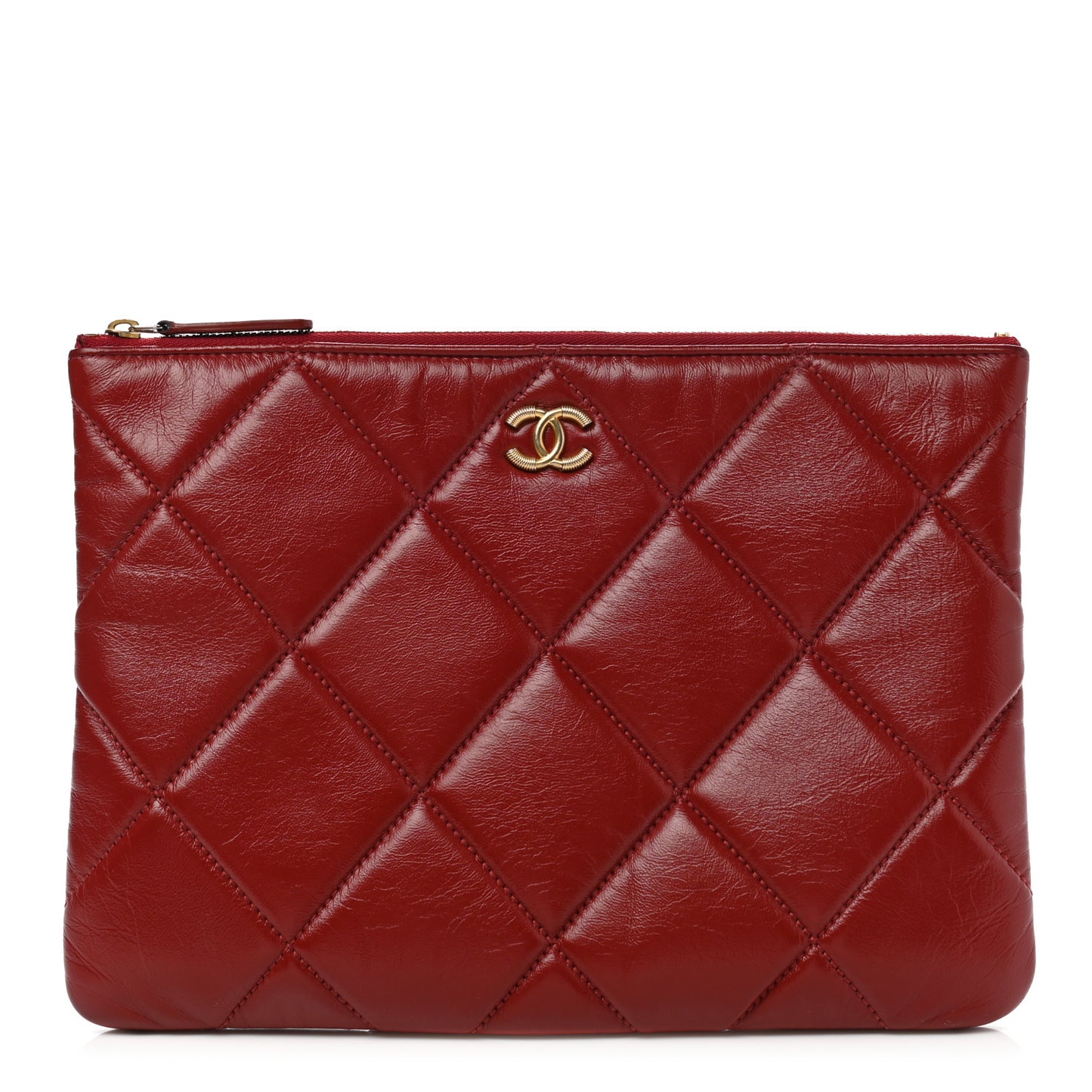 Shiny Lambskin Quilted CC Large Cosmetic Case Red