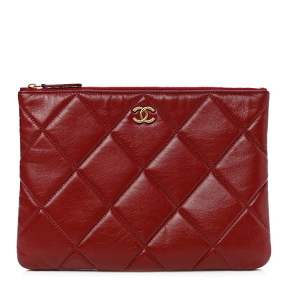 Chanel Shiny Lambskin Quilted CC Large Cosmetic Case Red 1 of 7