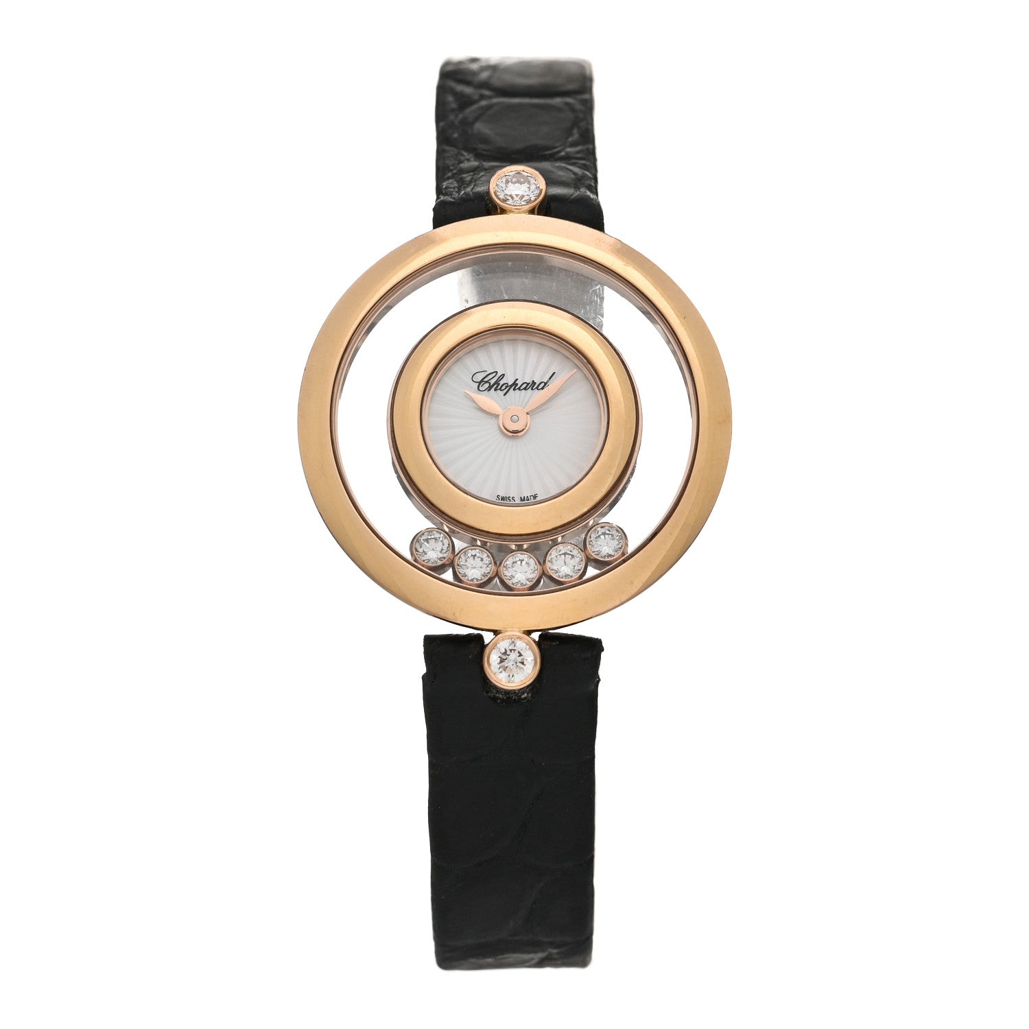 Chopard 18K Rose Gold Alligator 5 Diamond 25mm Happy Diamonds Quartz Watch 1 of 4