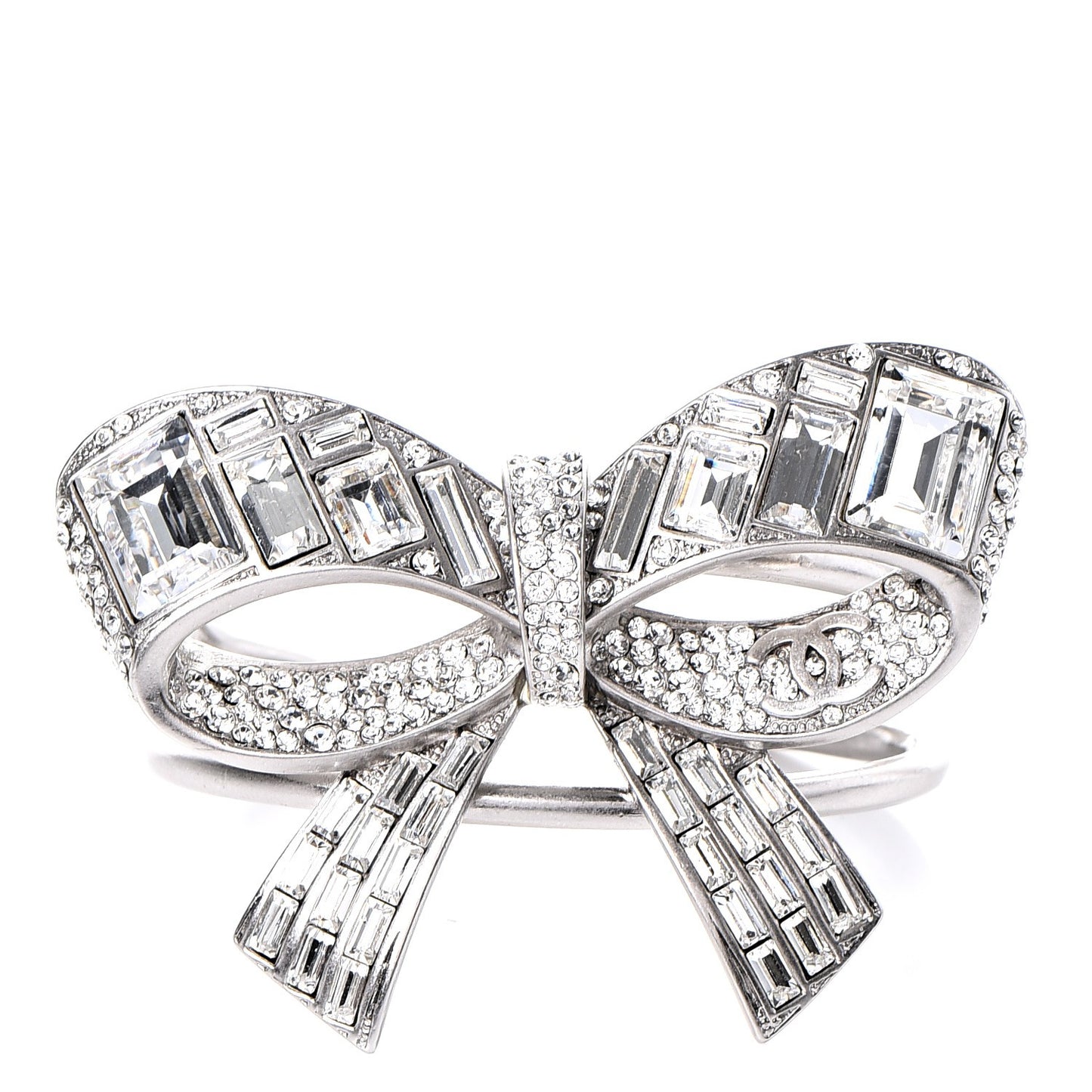 Baguette Crystal CC Bow Cuff Silver