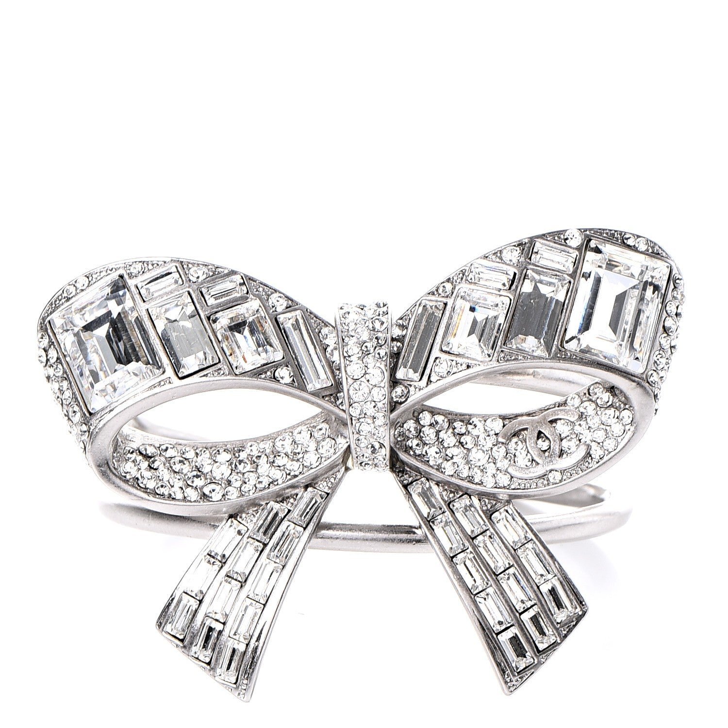 Chanel Baguette Crystal CC Bow Cuff Silver 1 of 4
