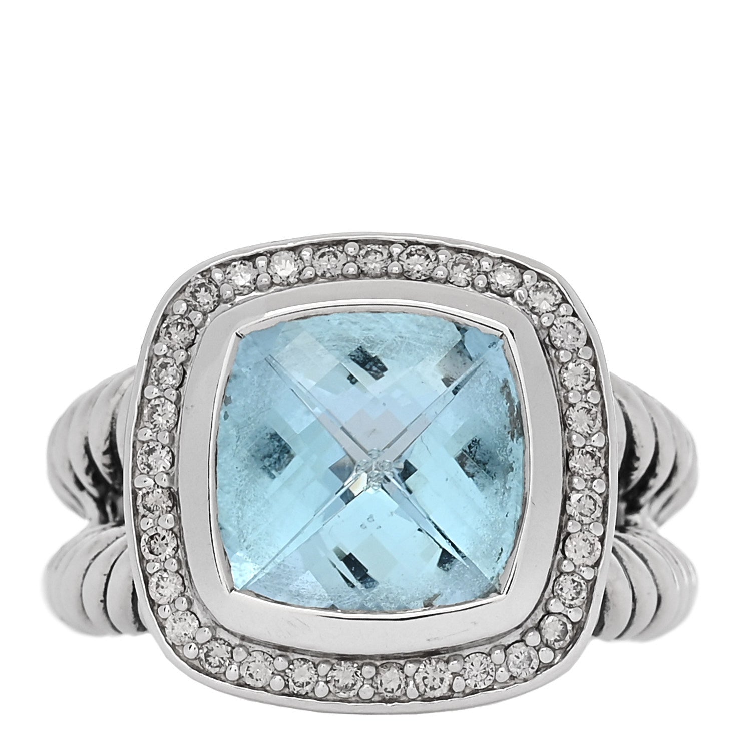David Yurman Sterling Silver Diamond Blue Topaz 11mm Albion Ring 54 6.75 1 of 5