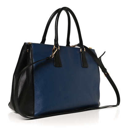 Prada Saffiano Lux Bi-Color Medium Galleria Double Zip Tote Bluette Black 3 of 15