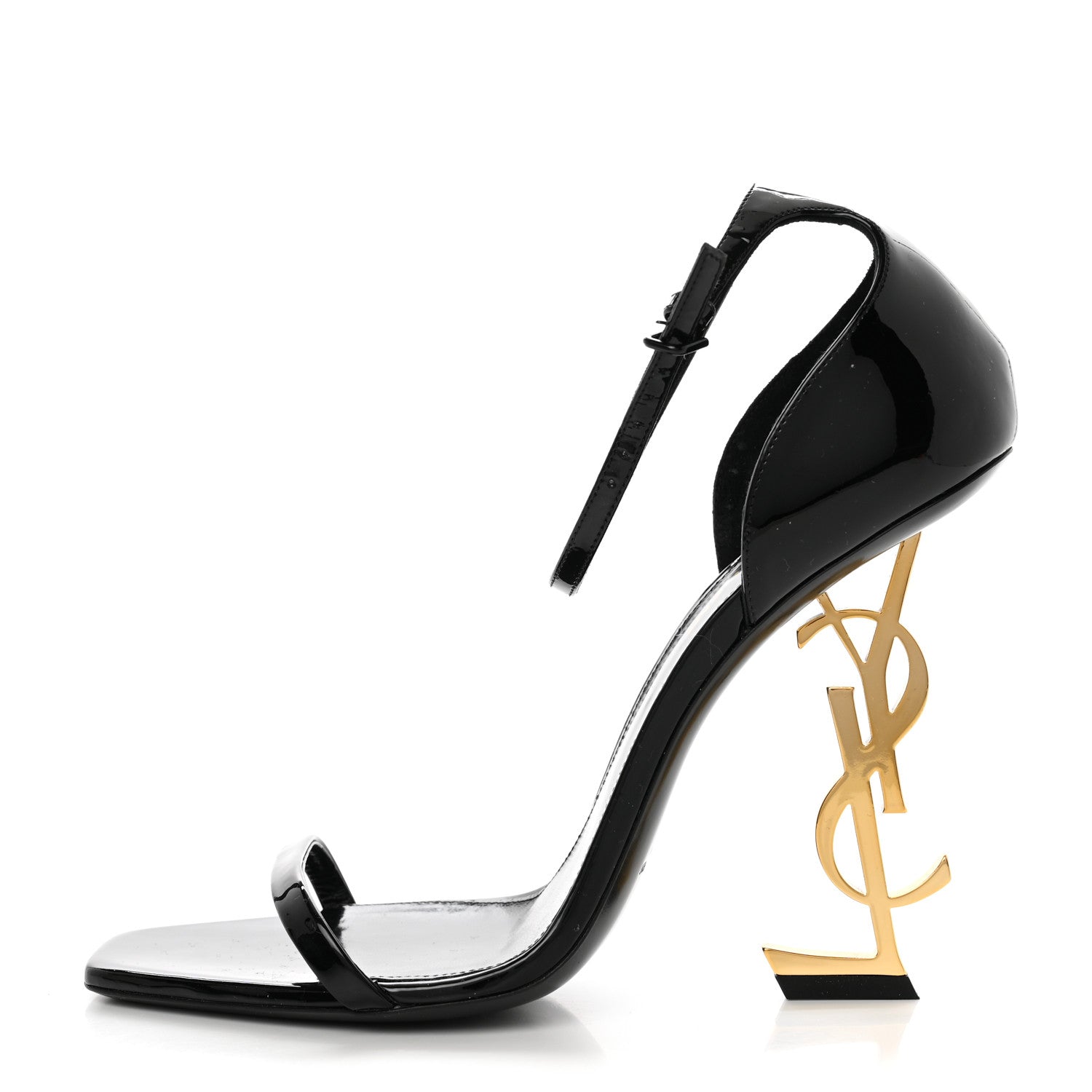 Saint Laurent Patent Calfskin Opyum 110 Sandals 40 Black Gold 1 of 9