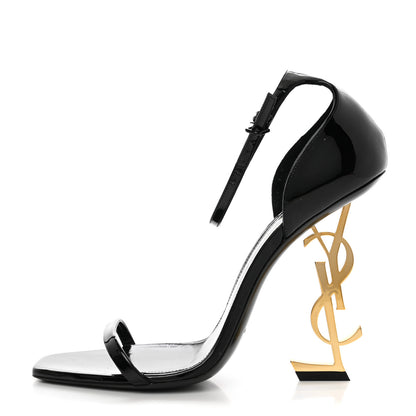 Saint Laurent Patent Calfskin Opyum 110 Sandals 40 Black Gold 1 of 9