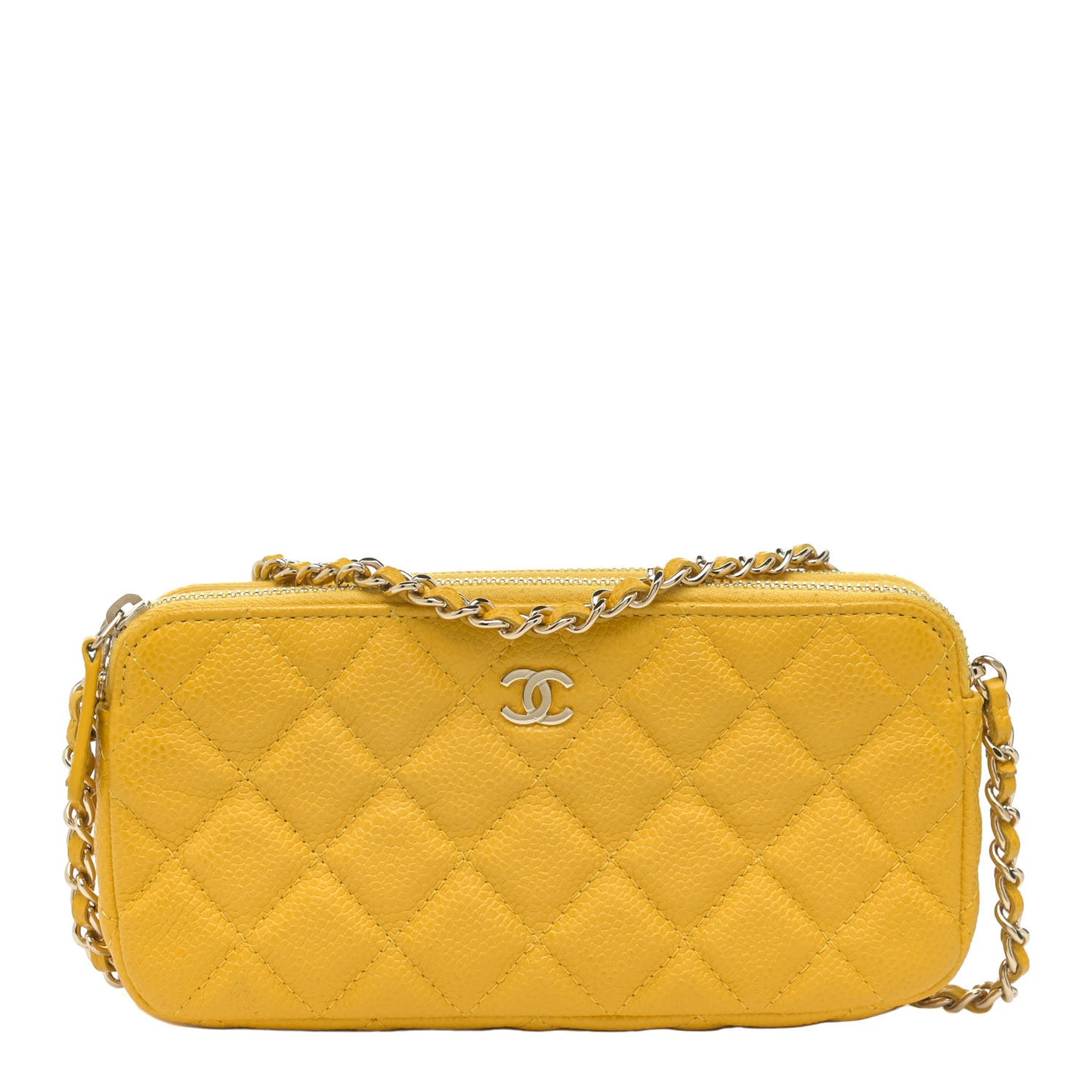Caviar Quilted Small Clutch With Chain Yellow
