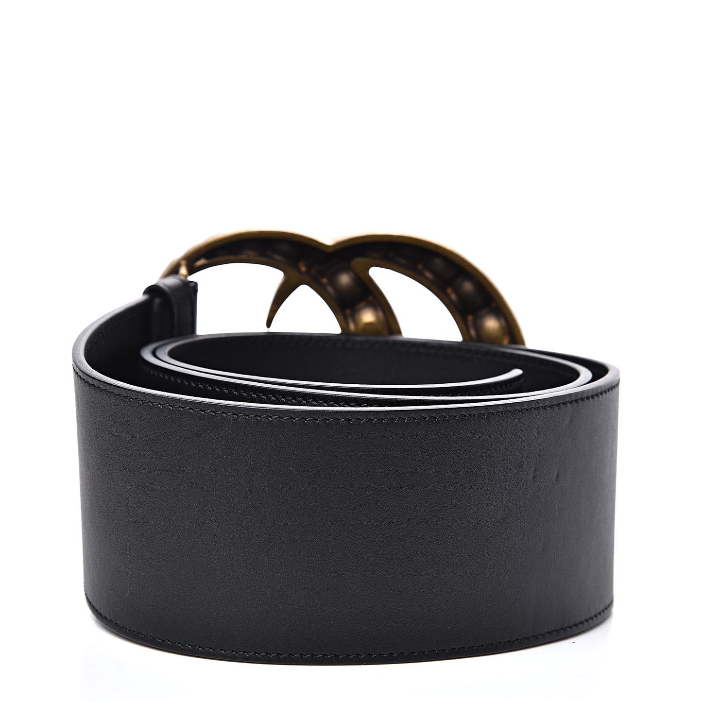 Moon Calfskin Pearl Double G 70mm Belt 90 36 Black Cream