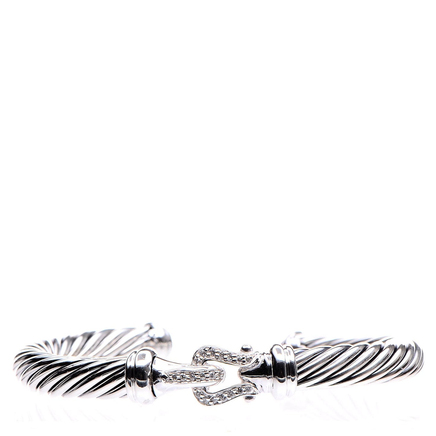 Sterling Silver Diamond 7mm Cable Buckle Cuff Bracelet