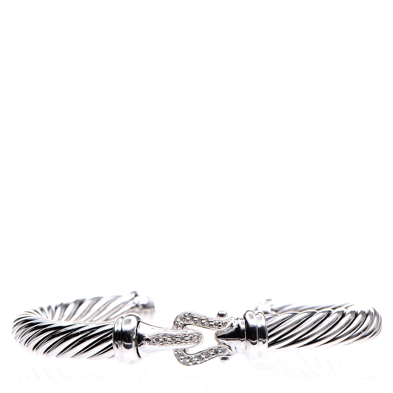David Yurman Sterling Silver Diamond 7mm Cable Buckle Cuff Bracelet 1 of 6
