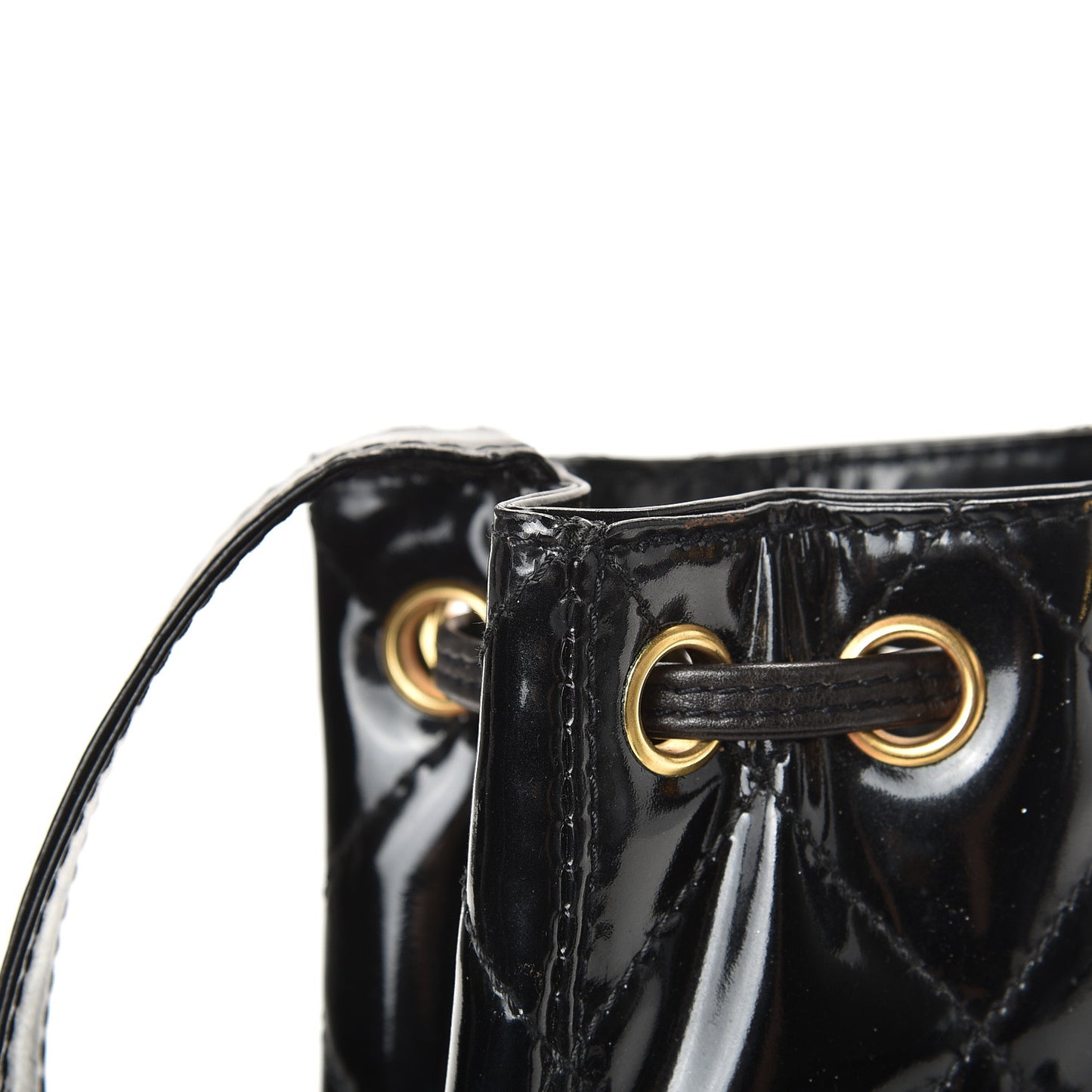 Patent Mini Drawstring Shoulder Bag Black