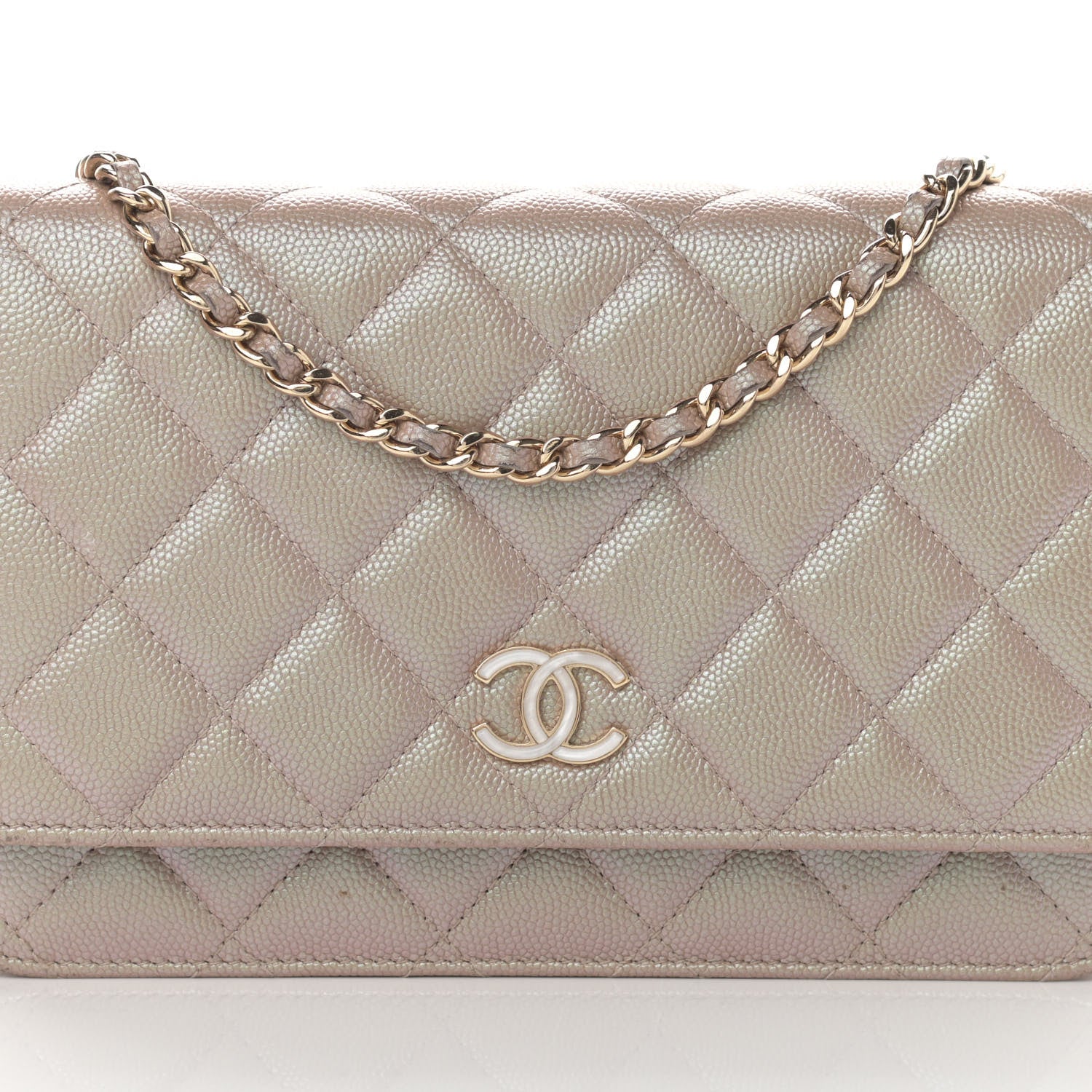 Chanel Iridescent Caviar Quilted Wallet On Chain WOC Beige 9 of 23