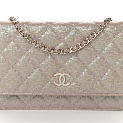 Chanel Iridescent Caviar Quilted Wallet On Chain WOC Beige 9 of 23
