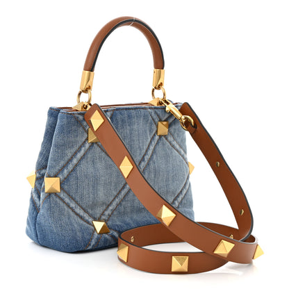 Valentino Garavani Denim Small Roman Stud The Handle Bag Light Denim Selleria 3 of 9