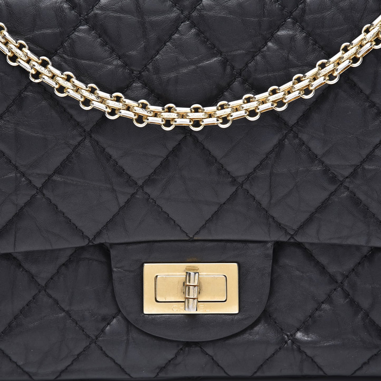 Aged Calfskin Quilted 2.55 Reissue 227 Flap Black