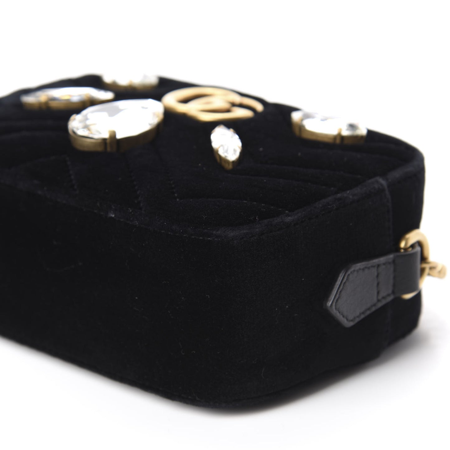 Velvet Matelasse Marquise Crystals Mini GG Marmont Chain Shoulder Bag Black