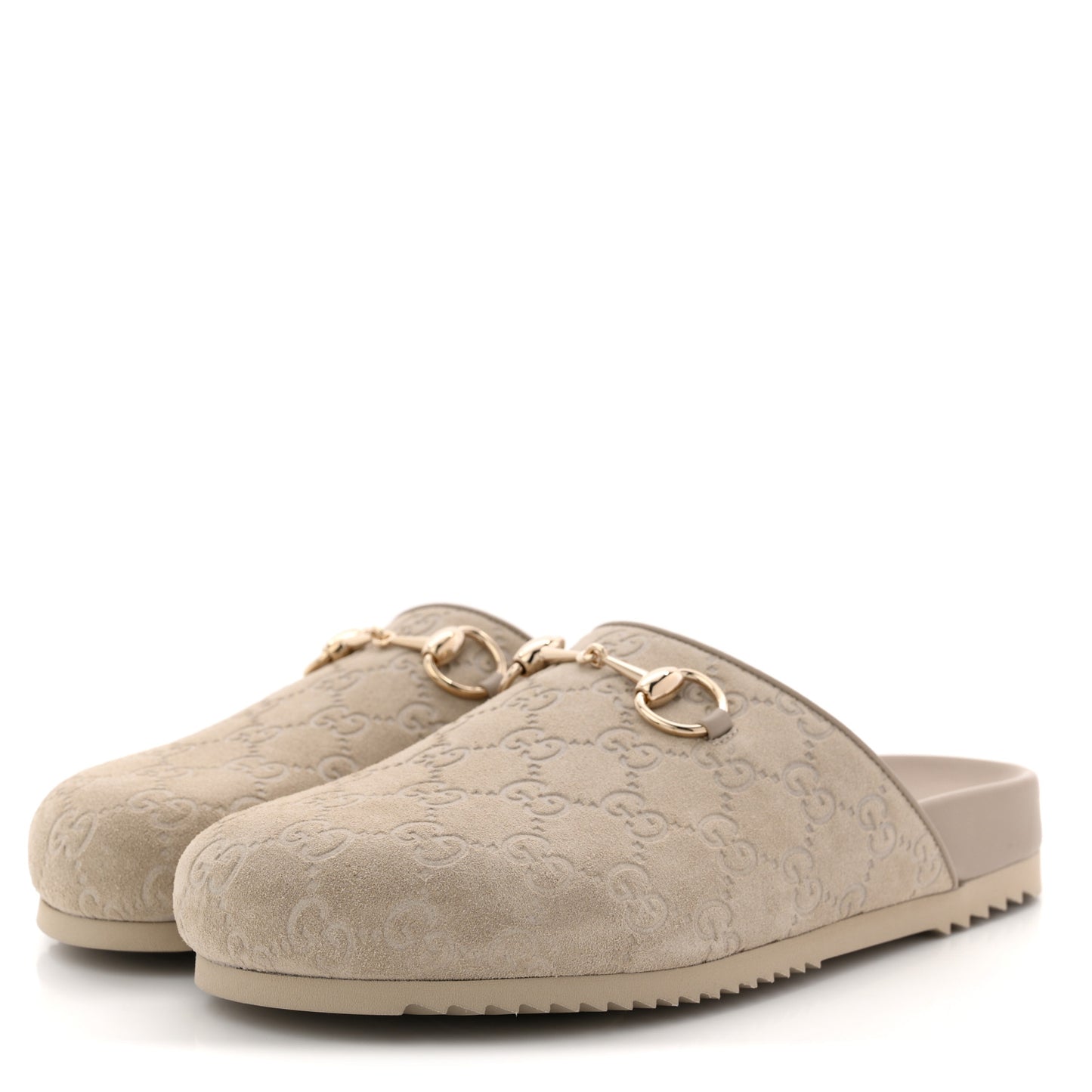 Suede GG Guccissima Womens Horsebit Mules 38.5 Beige