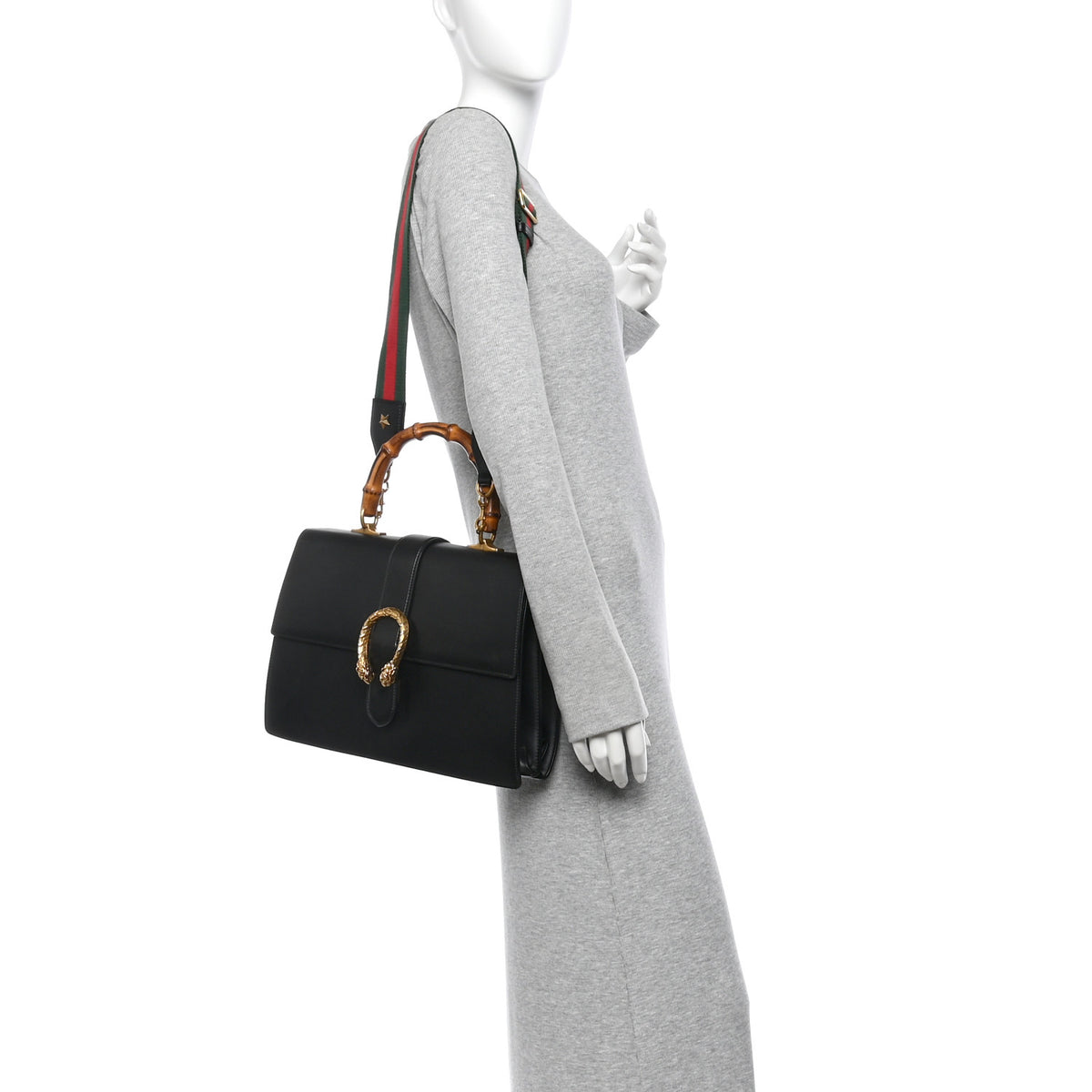 Moon Calfskin Web Large Dionysus Bamboo Top Handle Bag Black