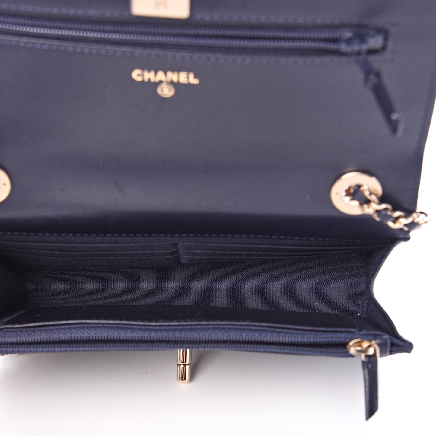 Lambskin Quilted Trendy CC Wallet On Chain WOC Navy