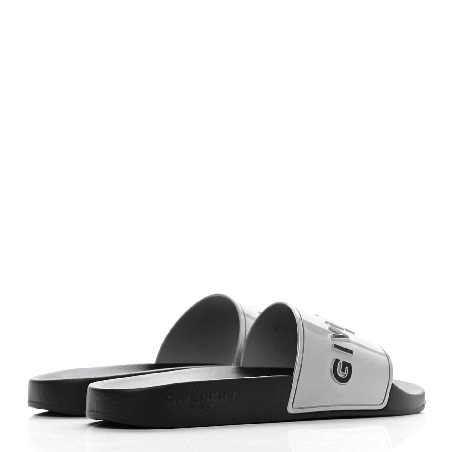 Metallic Rubber Logo Pool Slide Sandals 40 Silver