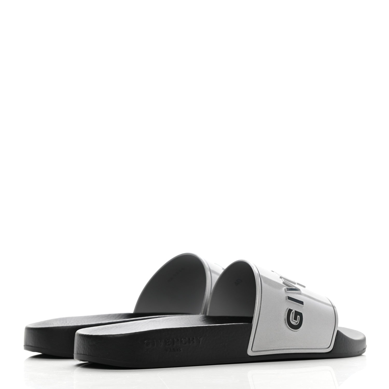 Givenchy Metallic Rubber Logo Pool Slide Sandals 40 Silver 4 of 8