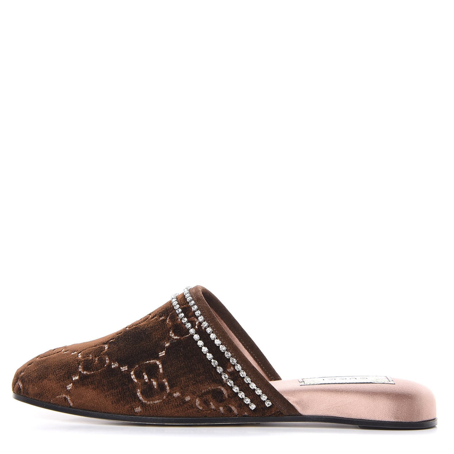 Velvet GG Monogram Crystal Womens Slippers 36.5 Brown Vintage Cocoa