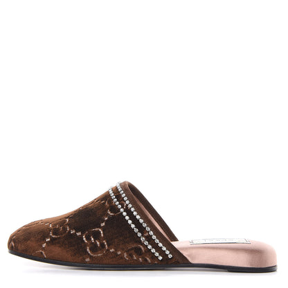 Gucci Velvet GG Monogram Crystal Womens Slippers 36.5 Brown Vintage Cocoa 1 of 8