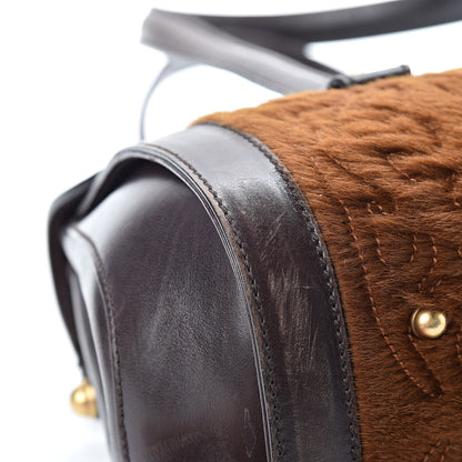 Gucci Calf Hair Calfskin Bamboo Bullet Satchel Brown 12 of 21