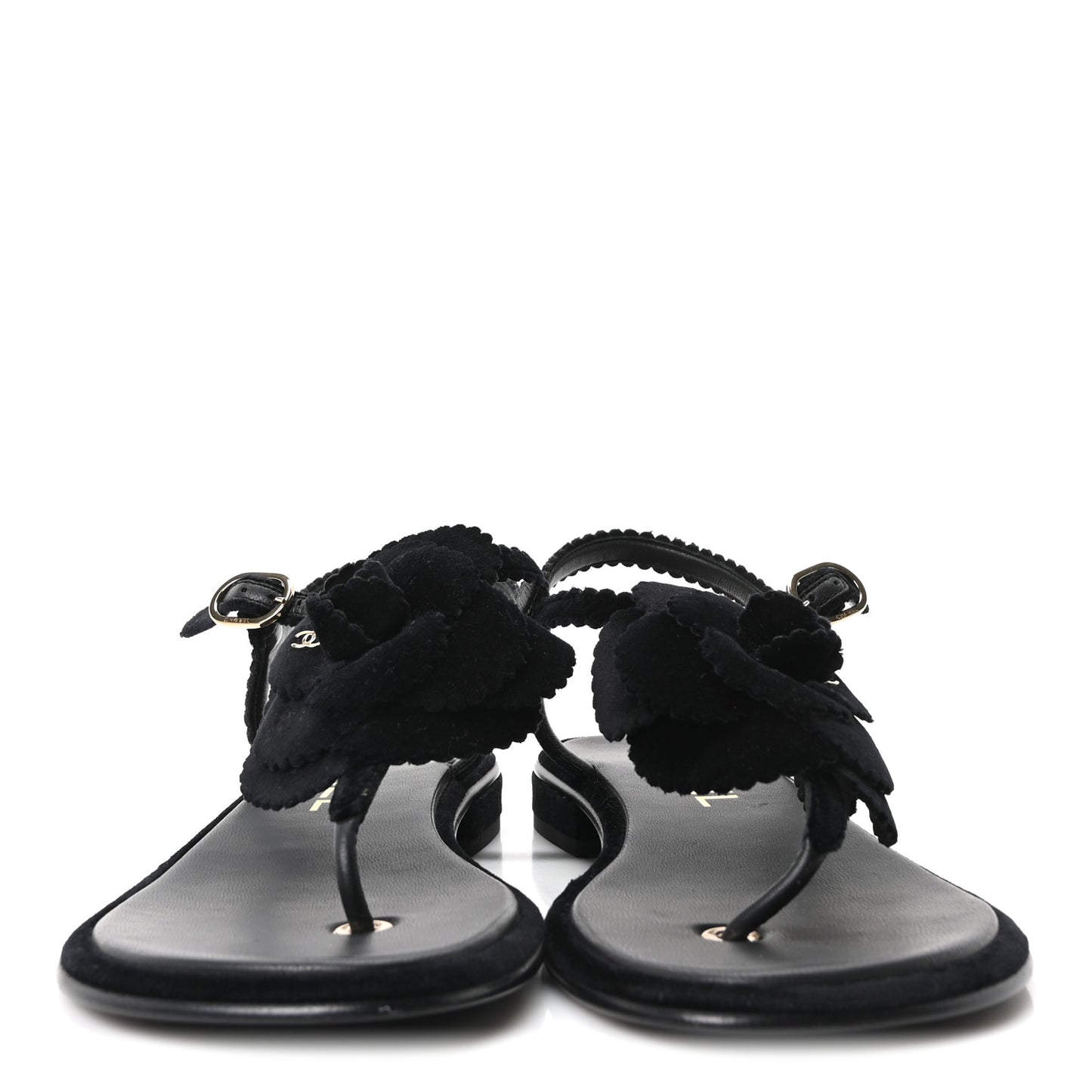 Velvet Pearl Camellia Thong Sandals 37.5 Black