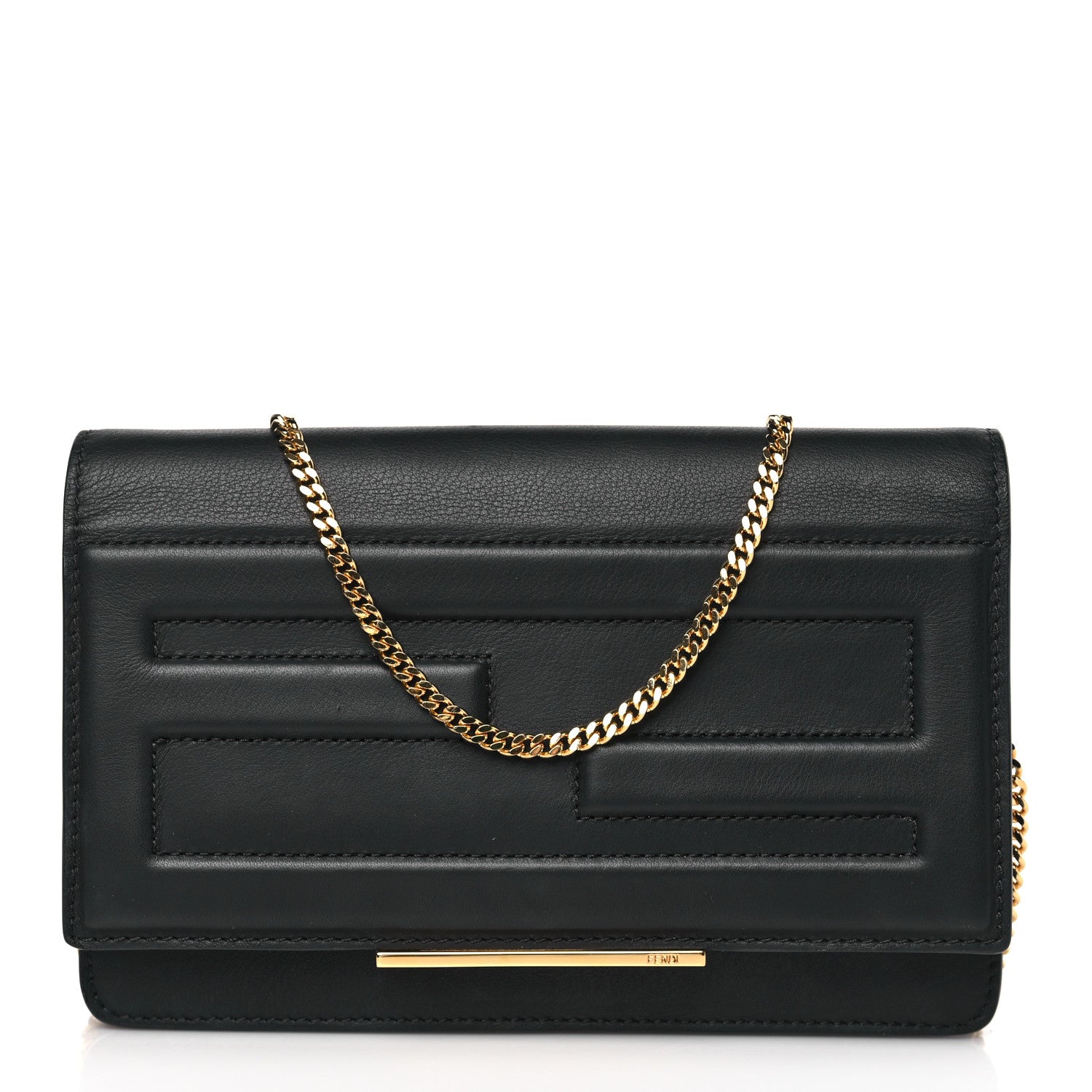 Fendi Vitello Flamingo Tube Wallet on Chain Black 1 of 9
