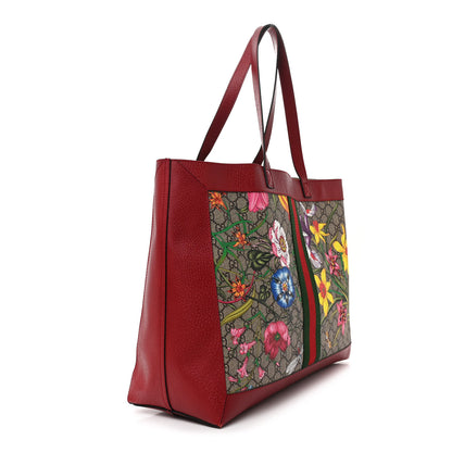 Gucci GG Supreme Monogram Flora Web Large Ophidia Tote Red 3 of 13
