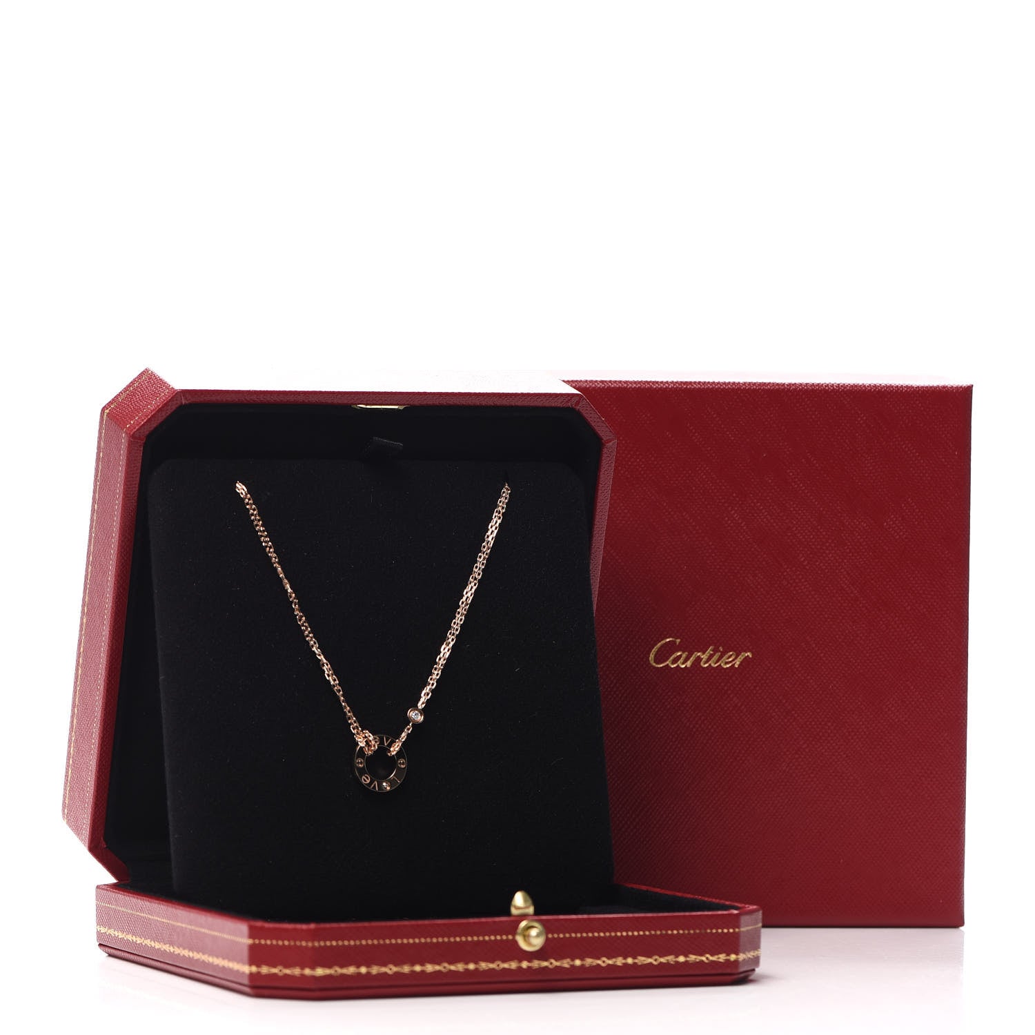 Cartier 18K Pink Gold 2 Diamond LOVE Necklace 7 of 7