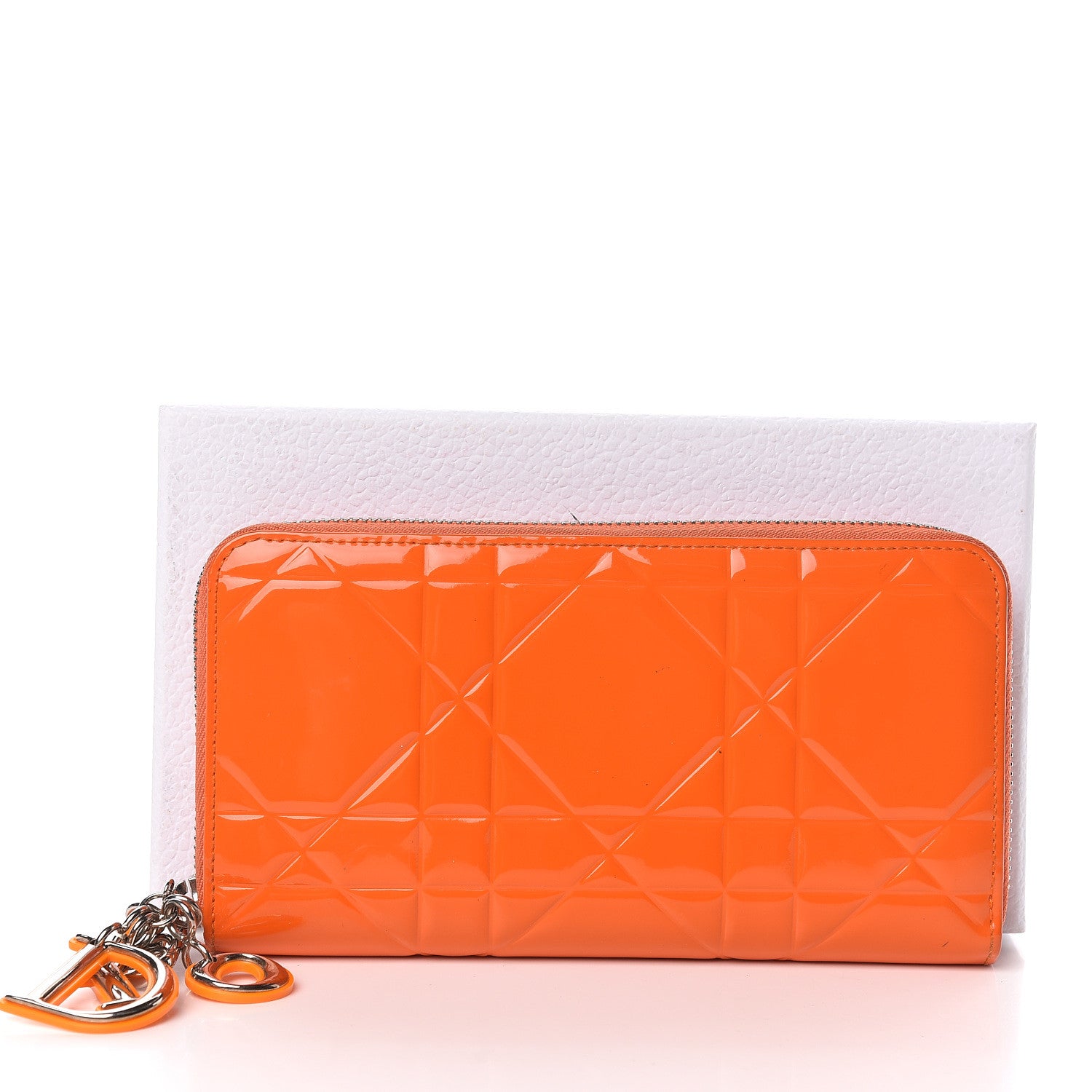 Christian Dior Patent Cannage Zip Around Wallet Orange 12 of 12
