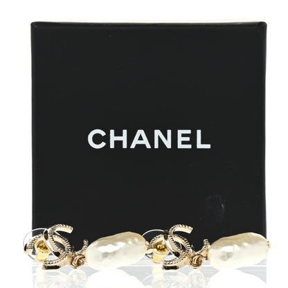 Chanel Pearl CC Heart Drop Earrings Gold 5 of 5