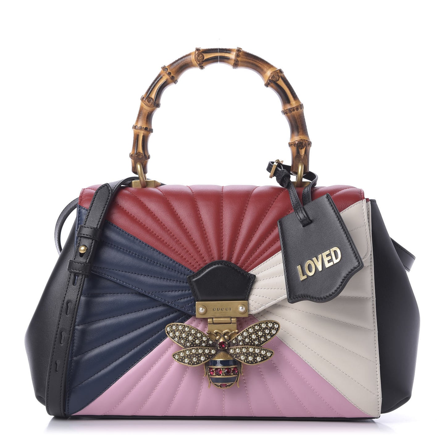 Calfskin Bamboo Trapuntata Queen Margaret Top Handle Bag Blue Agata Hibiscus Red Mystic White Sugar Pink