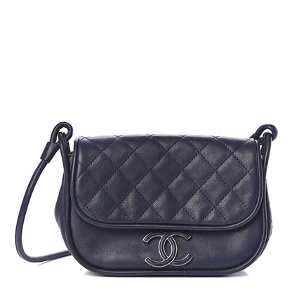 Chanel Calfskin Stitched Flap Bag Navy 1 of 9