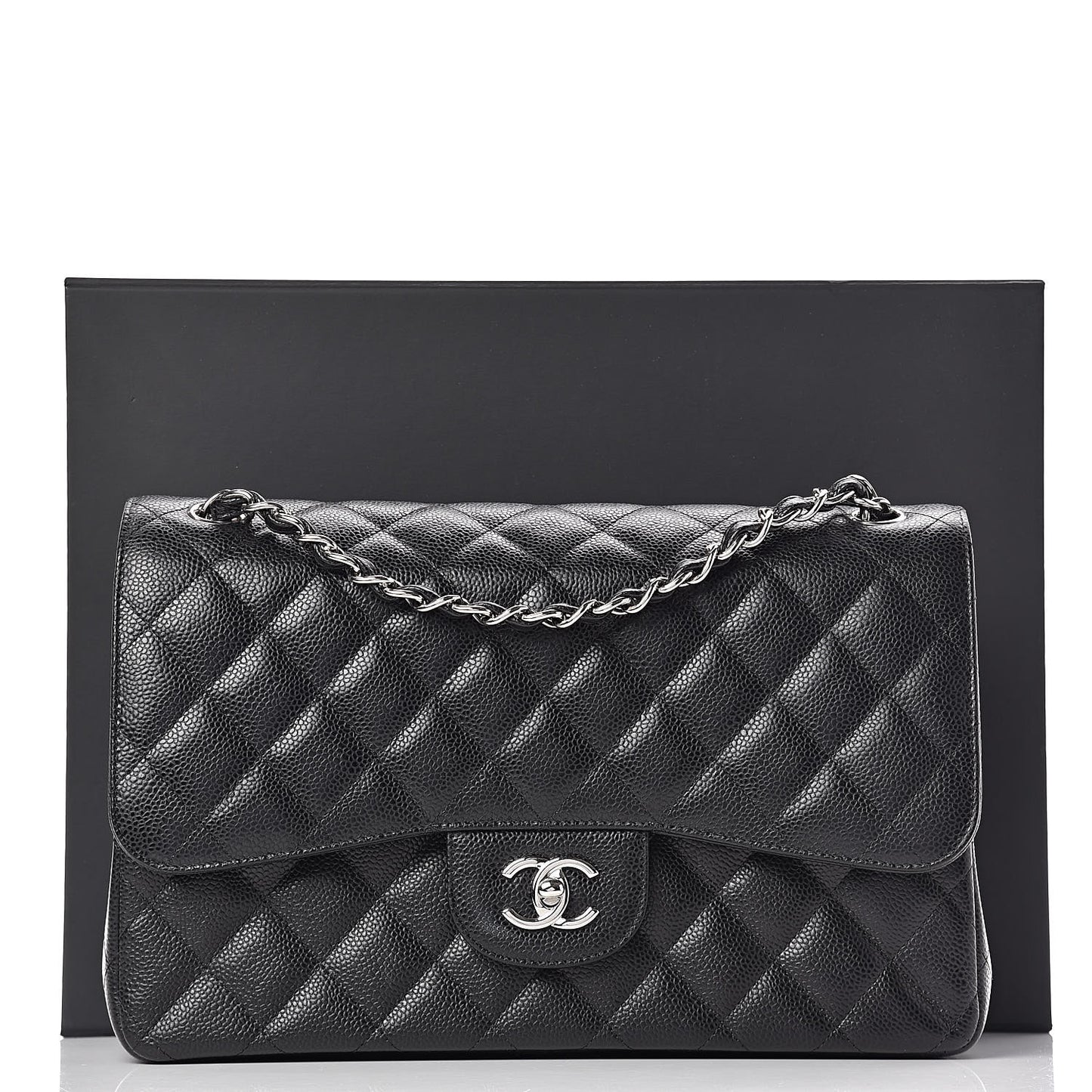 Caviar Quilted Jumbo Double Flap Black