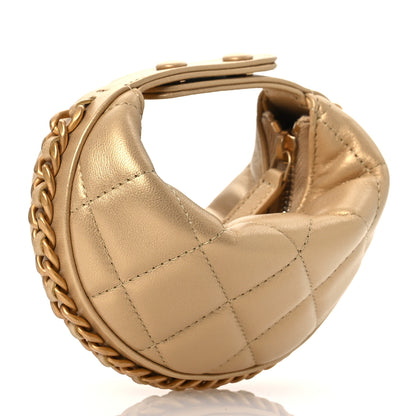 Chanel Metallic Lambskin Quilted Chain Around Mini Pouch Gold 3 of 11