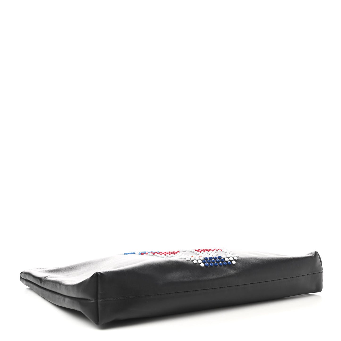 Calfskin Studded Unio Jack Skull Zipped Pouch Black