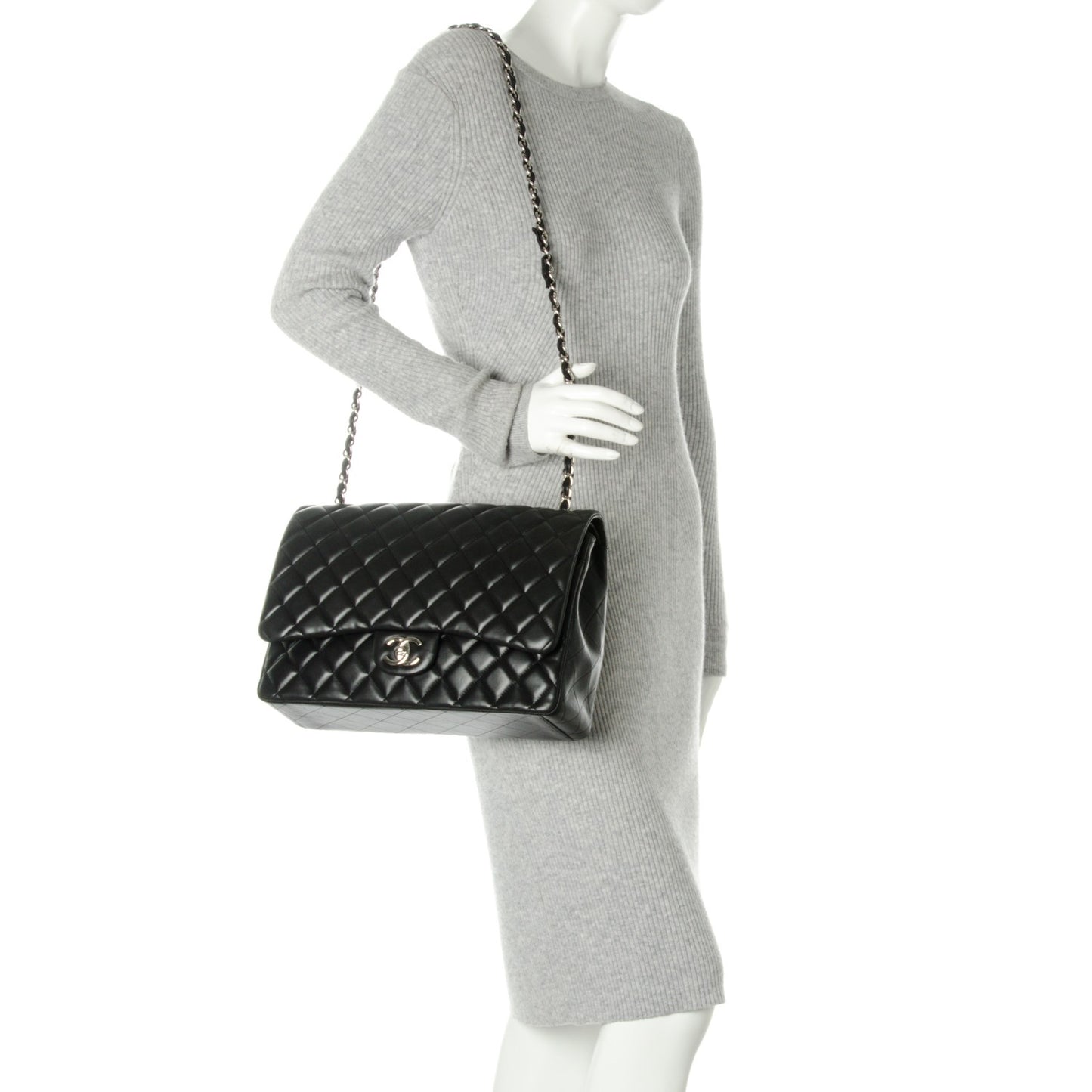 Lambskin Quilted Maxi Double Flap Black